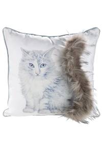 Kissen Katze mit Plüschschwanz Grau - Weiß - Textil - 45 x 45 x 14 cm