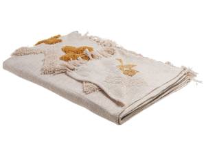 Couverture ADONI Beige - Noir - Blanc - Jaune - Fibres naturelles - 130 x 1 x 180 cm