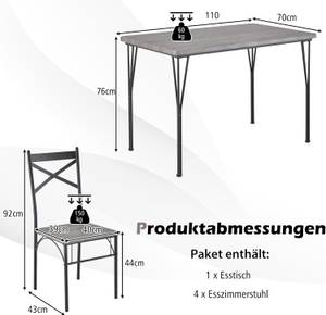 Esstisch-Set WO78777SD (5-teilig) Grau - Holzwerkstoff