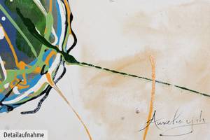 Bild handgemalt Schmetterling auf Reisen Grün - Massivholz - Textil - 70 x 70 x 4 cm
