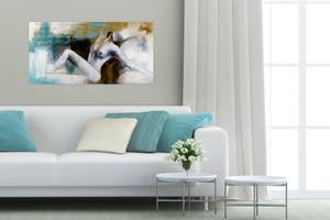 Tableau peint à la main Moment extatique Bleu - Blanc - Bois massif - Textile - 120 x 60 x 4 cm