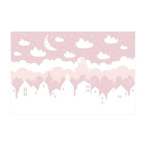 Sternenhimmel mit Häusern und Mond rosa 120 x 80 cm