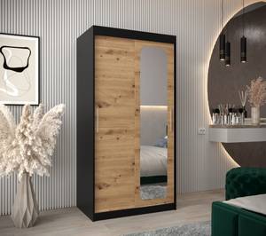 Armoire à portes coulissantes promo t2 Noir - Imitation chêne - Largeur : 100 cm - 2 porte