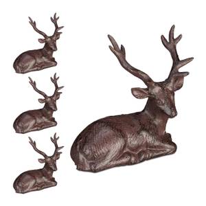 4 x Sitzende Hirsch Figur Garten Braun - Metall - 15 x 15 x 9 cm