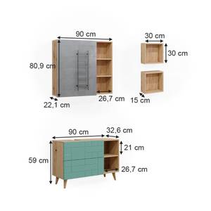 Badmöbel Set Rudi 40601 Braun - Grün - Holzwerkstoff - 90 x 59 x 32 cm