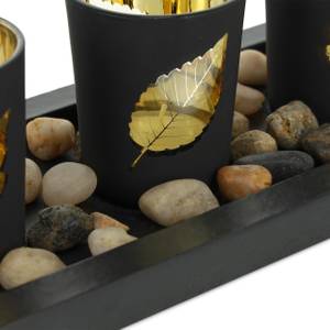 Schwarze Teelichthalter mit Tablett Schwarz - Gold - Grau - Holzwerkstoff - Glas - Stein - 30 x 8 x 12 cm