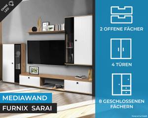 FURNIX Ensemble meubles Sarai sans LED Marron - Imitation chêne - Blanc