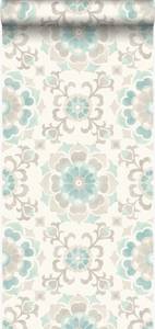 papier peint fleurs suzani 7121 Blanc - Fibres naturelles - Textile - 53 x 1005 x 1005 cm