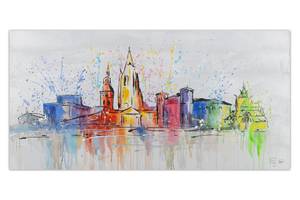 Tableau peint Oslo Skyline Silhouette Bois massif - Textile - En partie en bois massif - 120 x 60 x 4 cm