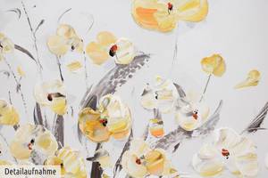 Tableau peint La douceur de la nature Blanc - Bois massif - Textile - 40 x 120 x 4 cm