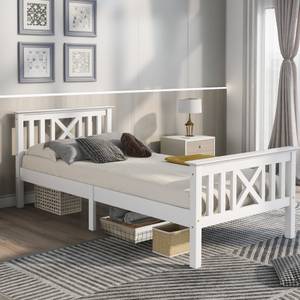 Lit simple en bois M246 Blanc - Bois massif - 99 x 82 x 209 cm