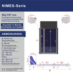 Duschwand Glas Faltbare Nische NIMES Breite: 90 cm