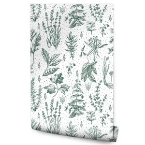 Papier Peint fleurs feuilles plantes Vert - Blanc - Papier - 53 x 1000 x 1000 cm