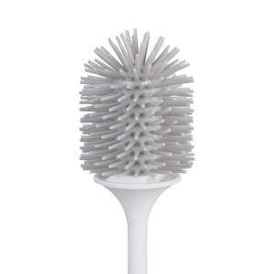 Brosse à WC avec support mural Gris - Blanc - Matière plastique - 11 x 41 x 11 cm