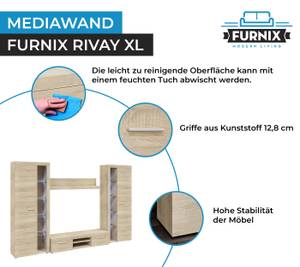 RIVAY XL Wohnwand 300 cm Sonoma ohne LED Eiche Sonoma Dekor