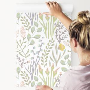 Tapete FELDBLUMEN Blätter Natur Pflanzen Beige - Blau - Braun - Grün - Papier - Textil - 53 x 1000 x 1000 cm