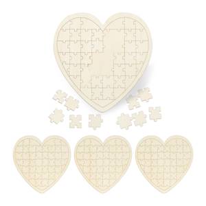 4 x Herzpuzzle Hochzeit aus Holz Weiß - Holzwerkstoff - 45 x 1 x 45 cm