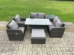 Garten Esssofa Set Fritz (7er-Set) Grau - Polyrattan - Stein - 69 x 79 x 124 cm