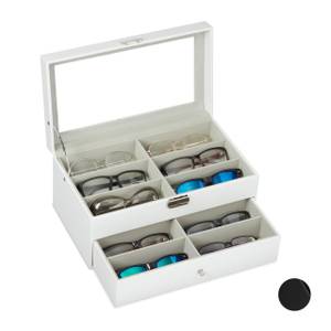 Brillenbox für 12 Brillen Grau - Weiß - Glas - Kunststoff - 34 x 16 x 20 cm