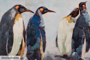 Acrylbild handgemalt Kreis der Pinguine Schwarz - Blau - Massivholz - Textil - Holz teilmassiv - 120 x 60 x 4 cm