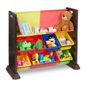 Kinderregal mit Aufbewahrungsboxen Braun - Rot - Gelb - Holzwerkstoff - Metall - Kunststoff - 96 x 82 x 37 cm