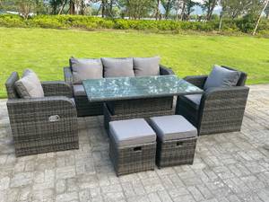 Rattan Sofa 7 Sitzer Gartenmöbel Set Grau - Polyrattan - Stein - 80 x 68 x 140 cm