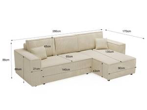 Ecksofa PRATO Beige - Schublade rechts