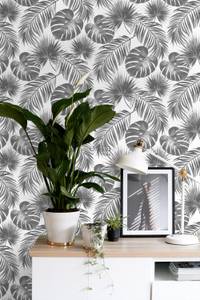 papier peint feuilles tropicales 7272 Noir - Fibres naturelles - Textile - 53 x 1005 x 1005 cm