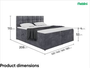 Boxspringbett Tapo 2 Dunkelgrau - Breite: 160 cm - H4