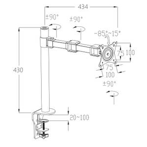 Monitorhalter D38 drehbar einarmig Schwarz - Metall - 12 x 43 x 43 cm