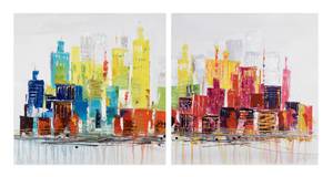 Bild handgemalt City of Lights Massivholz - Textil - 120 x 60 x 4 cm