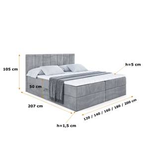 Boxspringbett MOETI Hellgrau - Breite: 180 cm - H4