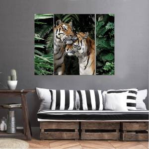 Triptyque sur toile couple de tigres 125 Vert - Fibres naturelles - 12 x 97 x 7 cm