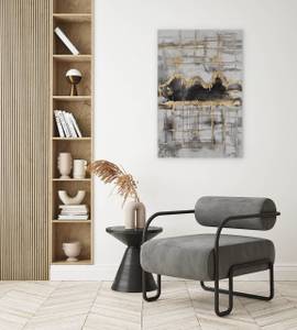 Tableau peint Extraordinary Mirage Noir - Gris - Bois massif - Textile - En partie en bois massif - 60 x 90 x 4 cm