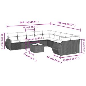 Gartensitzgruppe K3492(11-tlg) Schwarz - Massivholz - 34 x 53 x 55 cm