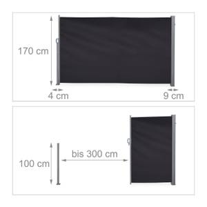 Schwarze Seitenmarkise 170 x 300 cm Schwarz - Grau - Metall - Textil - 300 x 170 x 9 cm