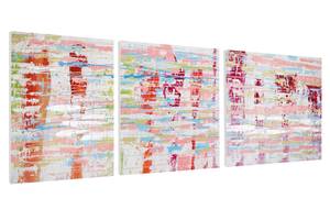 Tableau peint à la main Monde en rose Bois massif - Textile - 150 x 50 x 4 cm