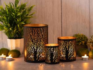 Teelichthalter Forest 3er Set Kerzen Schwarz - Gold - Metall - 14 x 20 x 14 cm
