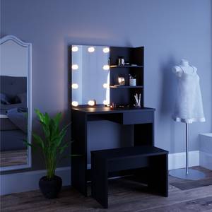 Coiffeuse Dekos noir, banc & LED 75 x 141 x 40 cm