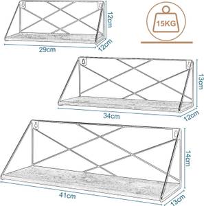 Wandregal Ernest (3er Set) Braun - Holzwerkstoff - Metall - 41 x 14 x 13 cm