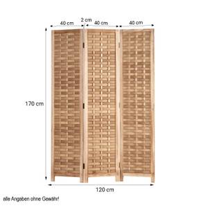 Paravent 3-teilig Rattanoptik 2020 Braun - Holz teilmassiv - 120 x 170 x 2 cm