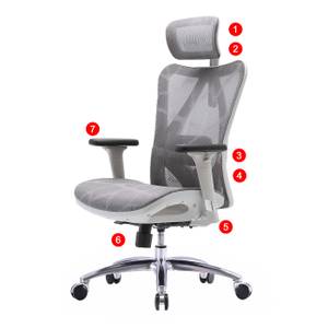 Chaise de bureau SIHOO-J87 Gris - Blanc - Textile - 66 x 128 x 93 cm