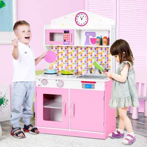 Kinderküche Spielküche Holz Pink - Holzwerkstoff - 28 x 96 x 57 cm