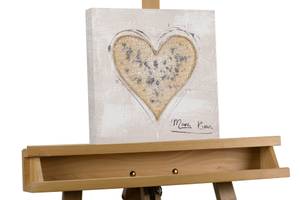 Tableau peint à la main Endless Love Beige - Bois massif - Textile - 30 x 30 x 4 cm