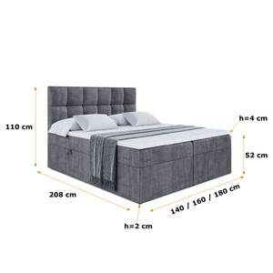 Boxspringbett RICAR Steingrau - Breite: 200 cm - H4