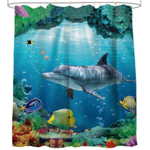 Duschvorhang Delphin Korallen Blau - Textil - 180 x 200 x 200 cm
