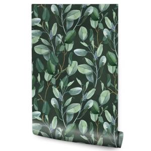 Papier Peint FEUILLES Eucalyptus Nature Beige - Vert - Papier - Textile - 53 x 1000 x 1000 cm