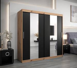 Armoire à portes coulissantes Pole Noir - Imitation chêne - Largeur : 200 cm - 2 porte