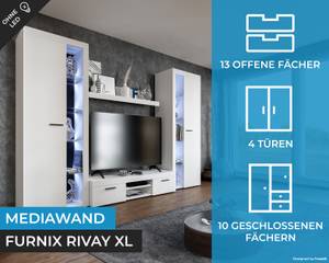 RIVAY XL Wohnwand 300cm Weiß ohne LED Weiß