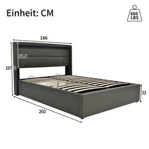 Hydraulisches Bett M211-01 Grau - Holzwerkstoff - 166 x 107 x 202 cm